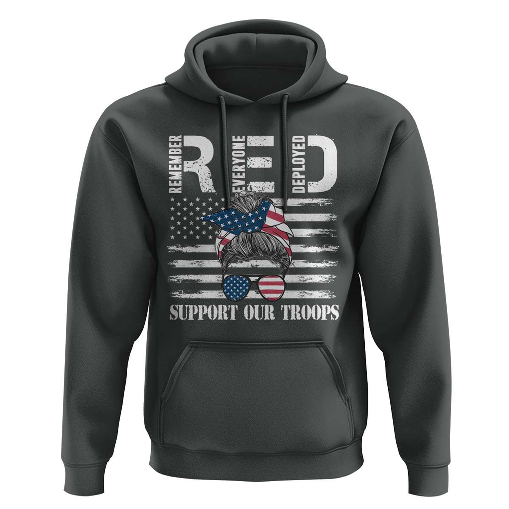 Red Friday Hoodie R.E.D Remember Everyone Deployed American Flag Messy Bun TS02 Dark Heather Print Your Wear