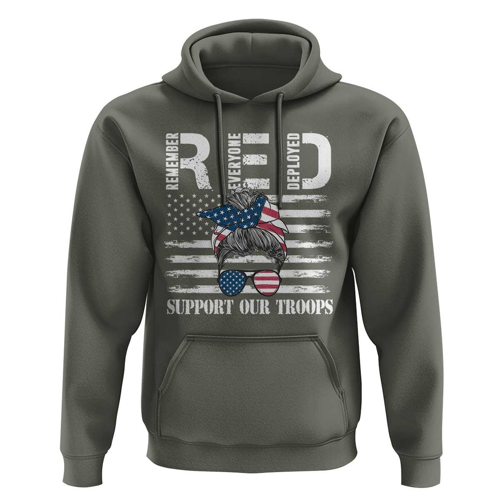 Red Friday Hoodie R.E.D Remember Everyone Deployed American Flag Messy Bun TS02 Military Green Print Your Wear