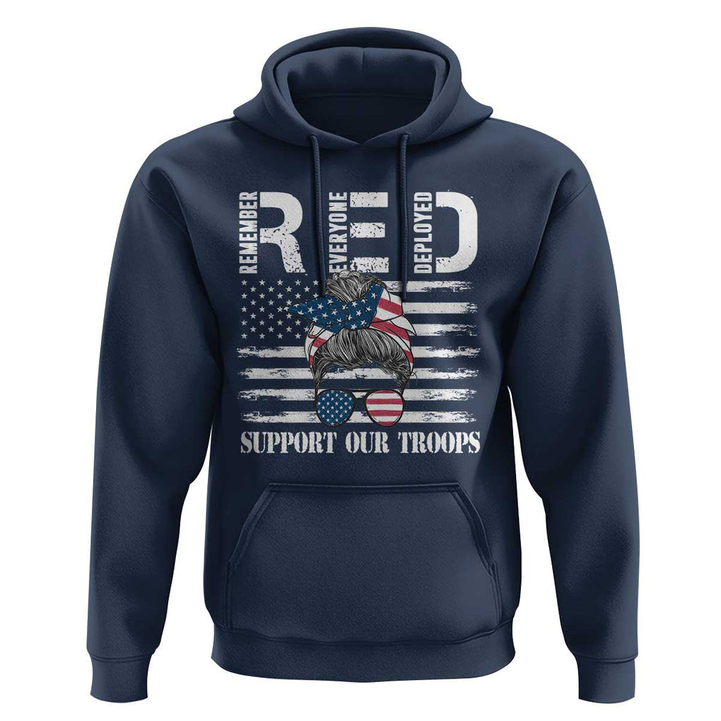 Red Friday Hoodie R.E.D Remember Everyone Deployed American Flag Messy Bun TS02 Navy Print Your Wear