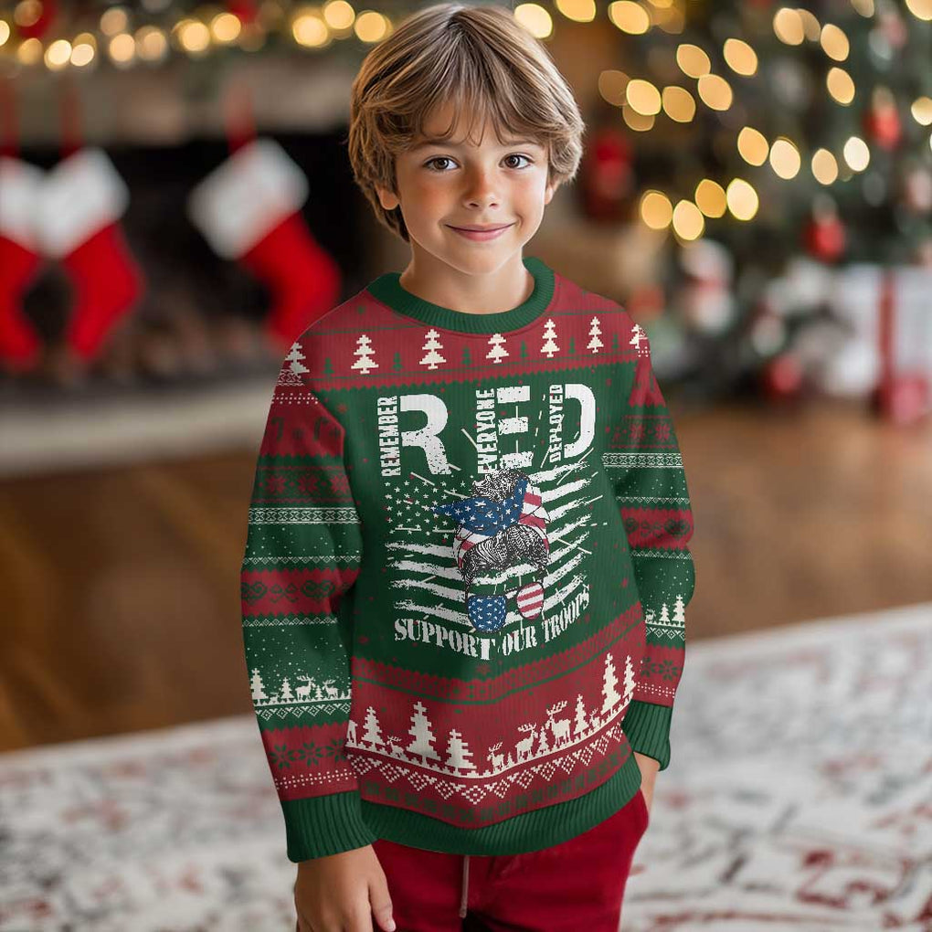 Red Friday Ugly Christmas Sweater R.E.D Remember Everyone Deployed American Flag Messy Bun TS02 Christmas Print Your Wear