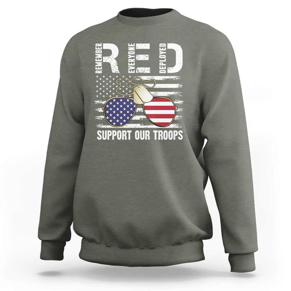 Red Friday Sweatshirt R.E.D Remember Everyone Deployed American Flag Glasses Dog Tag TS02 Military Green Print Your Wear