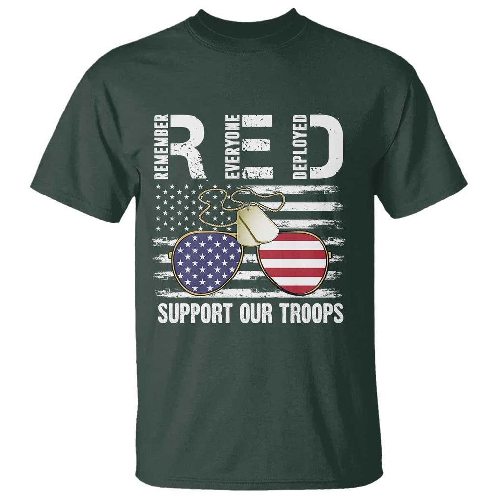 Red Friday T Shirt R.E.D Remember Everyone Deployed American Flag Glasses Dog Tag TS02 Dark Forest Green Print Your Wear