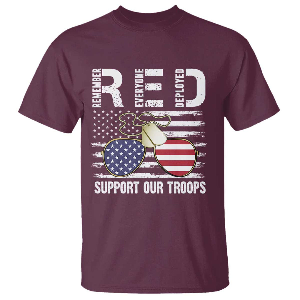 Red Friday T Shirt R.E.D Remember Everyone Deployed American Flag Glasses Dog Tag TS02 Maroon Print Your Wear