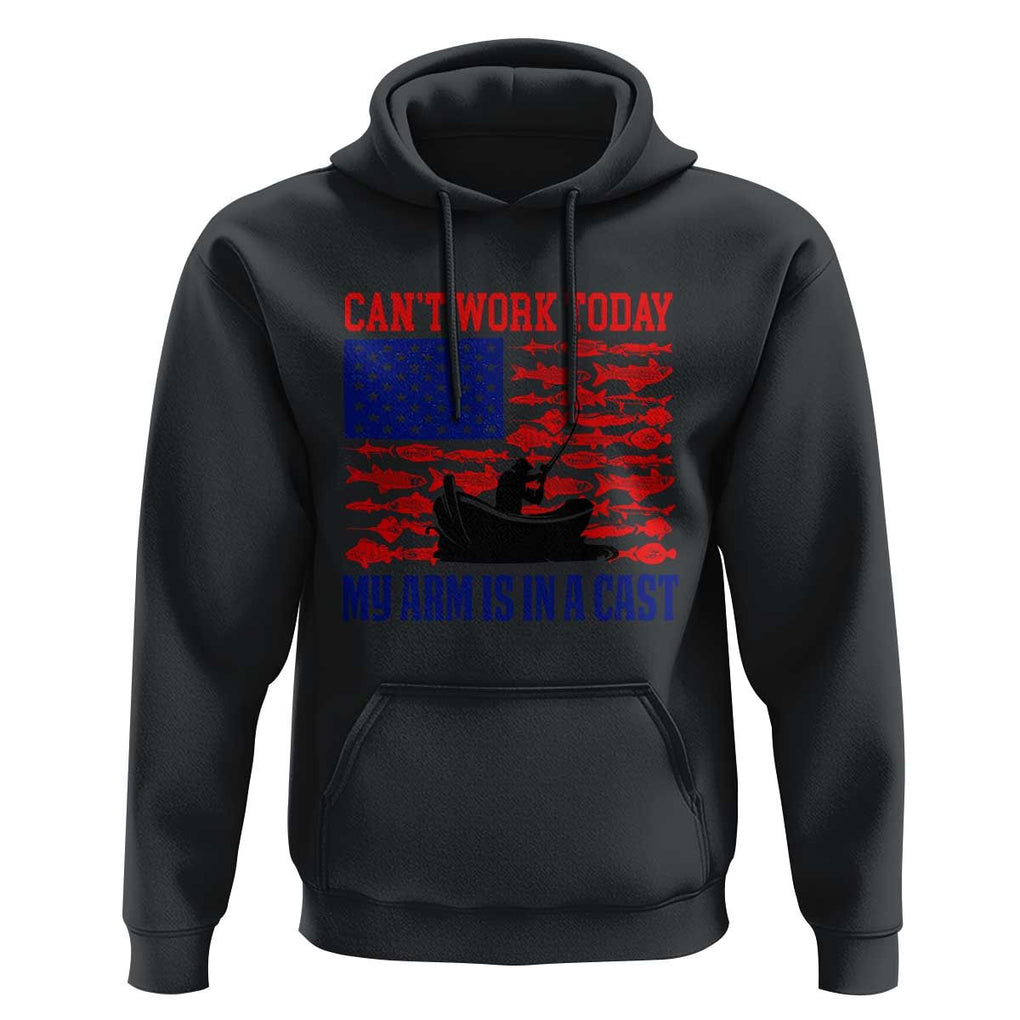 Funny Fishing Hoodie I Can't Work Today My Arm Is In A Cast Fisherman US Flag TS02 Black Print Your Wear
