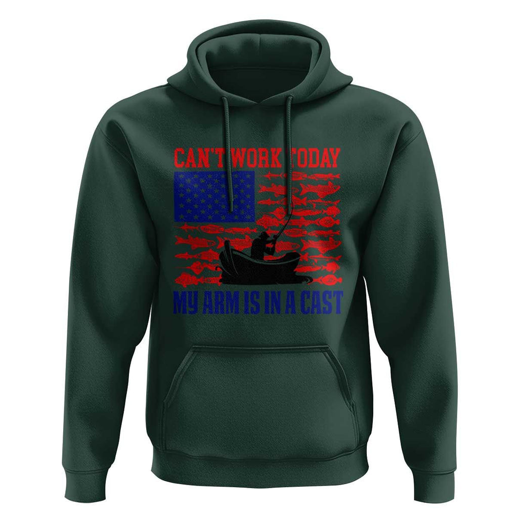 Funny Fishing Hoodie I Can't Work Today My Arm Is In A Cast Fisherman US Flag TS02 Dark Forest Green Print Your Wear