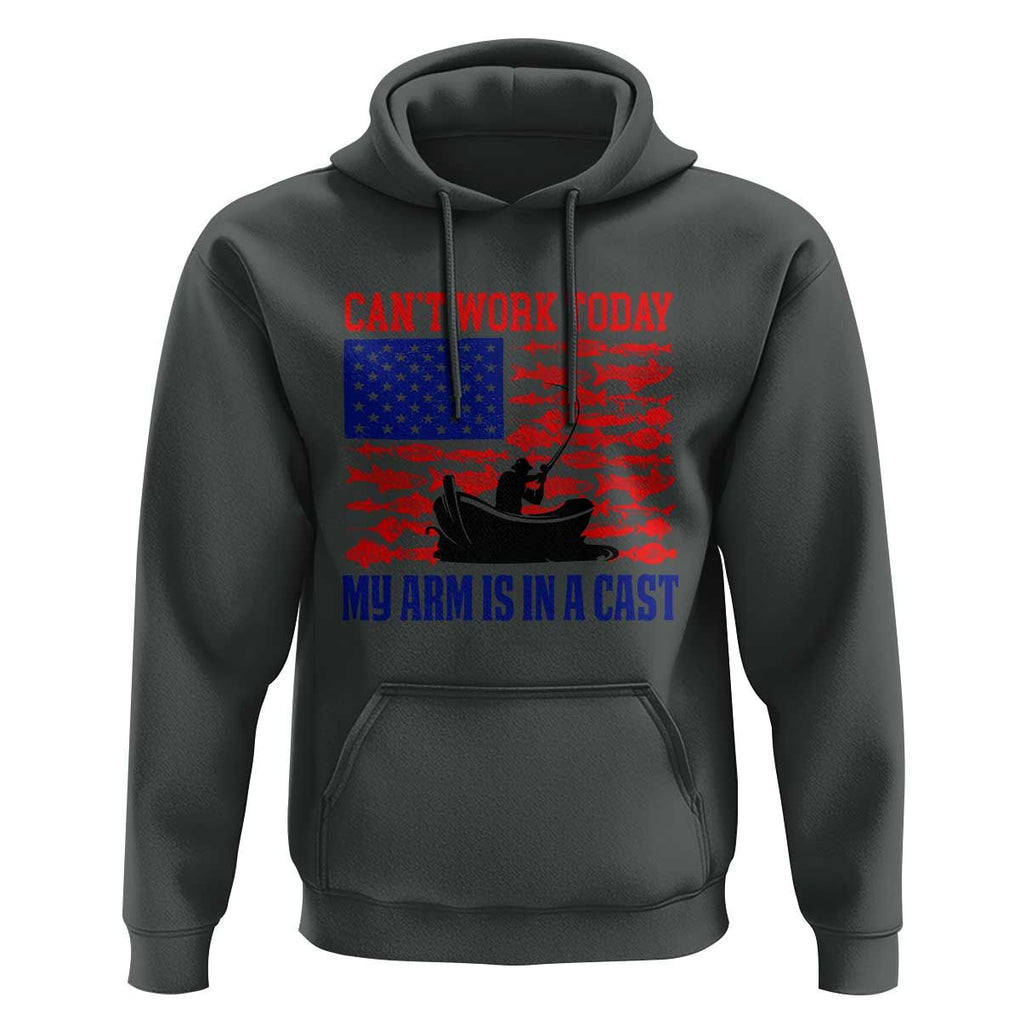 Funny Fishing Hoodie I Can't Work Today My Arm Is In A Cast Fisherman US Flag TS02 Dark Heather Print Your Wear
