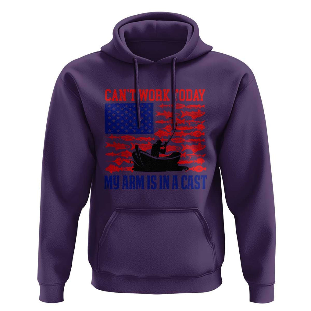 Funny Fishing Hoodie I Can't Work Today My Arm Is In A Cast Fisherman US Flag TS02 Purple Print Your Wear