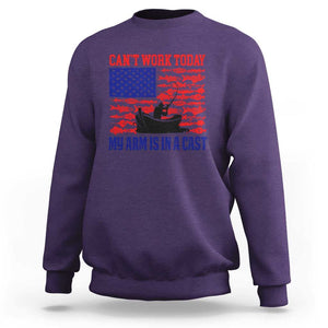 Funny Fishing Sweatshirt I Can't Work Today My Arm Is In A Cast Fisherman US Flag TS02 Purple Print Your Wear