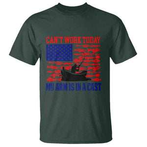 Funny Fishing T Shirt I Can't Work Today My Arm Is In A Cast Fisherman US Flag TS02 Dark Forest Green Print Your Wear