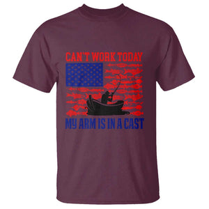 Funny Fishing T Shirt I Can't Work Today My Arm Is In A Cast Fisherman US Flag TS02 Maroon Print Your Wear