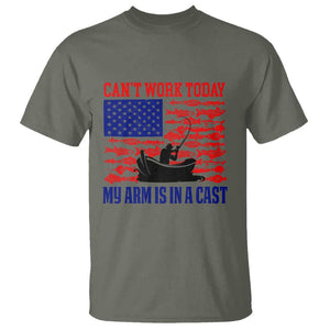 Funny Fishing T Shirt I Can't Work Today My Arm Is In A Cast Fisherman US Flag TS02 Military Green Print Your Wear