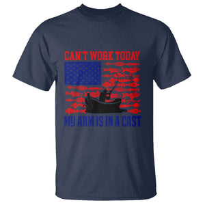 Funny Fishing T Shirt I Can't Work Today My Arm Is In A Cast Fisherman US Flag TS02 Navy Print Your Wear