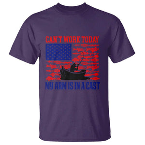 Funny Fishing T Shirt I Can't Work Today My Arm Is In A Cast Fisherman US Flag TS02 Purple Print Your Wear