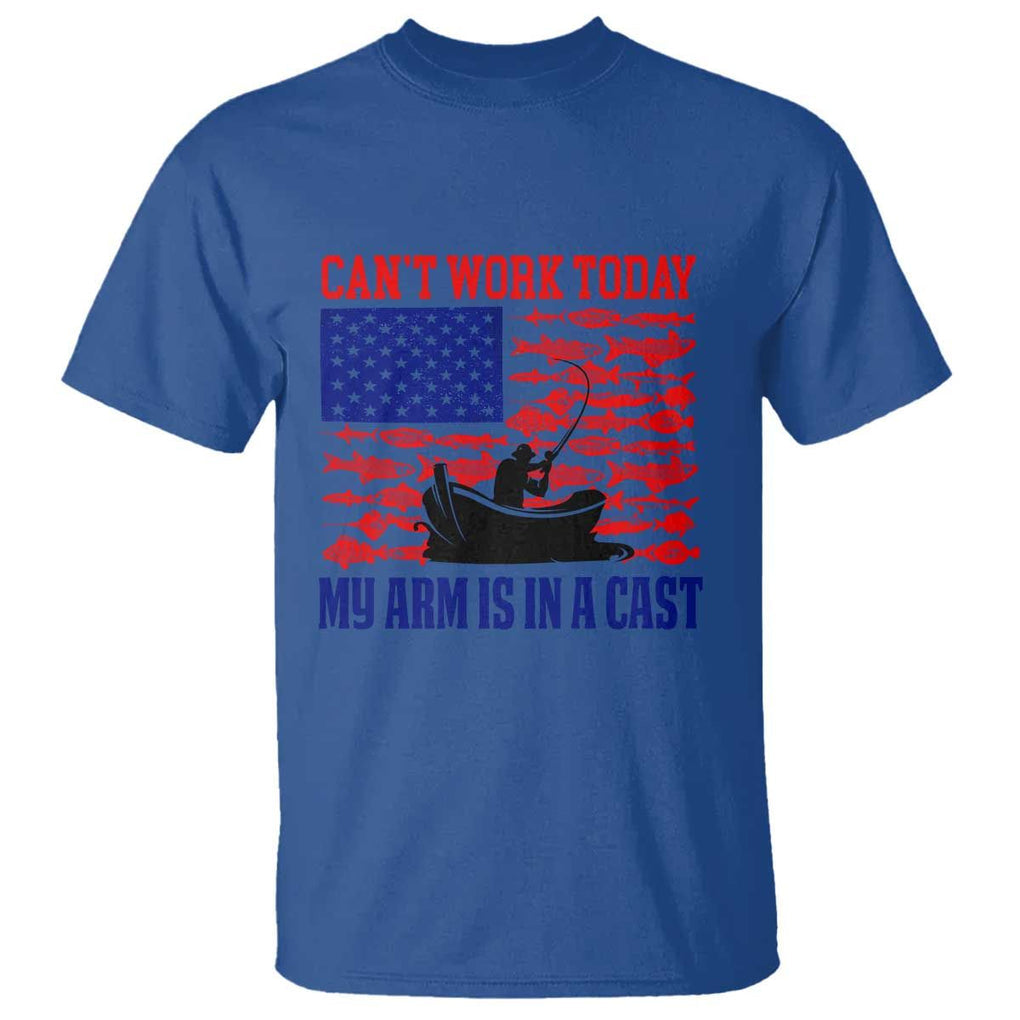 Funny Fishing T Shirt I Can't Work Today My Arm Is In A Cast Fisherman US Flag TS02 Royal Blue Print Your Wear