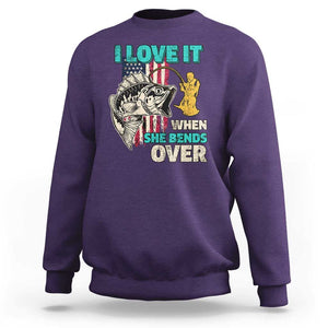 Funny Fishing Sweatshirt I Love It When She Bends Over Fisherman Fishing Rod TS02 Purple Print Your Wear
