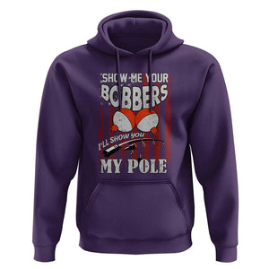 Funny Fishing Hoodie Show Me Your Bobbers I'll Show You My Pole Retro US Flag TS02 Purple Print Your Wear