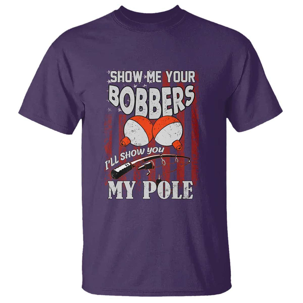 Funny Fishing T Shirt Show Me Your Bobbers I'll Show You My Pole Retro US Flag TS02 Purple Print Your Wear
