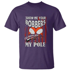 Funny Fishing T Shirt Show Me Your Bobbers I'll Show You My Pole Retro US Flag TS02 Purple Print Your Wear