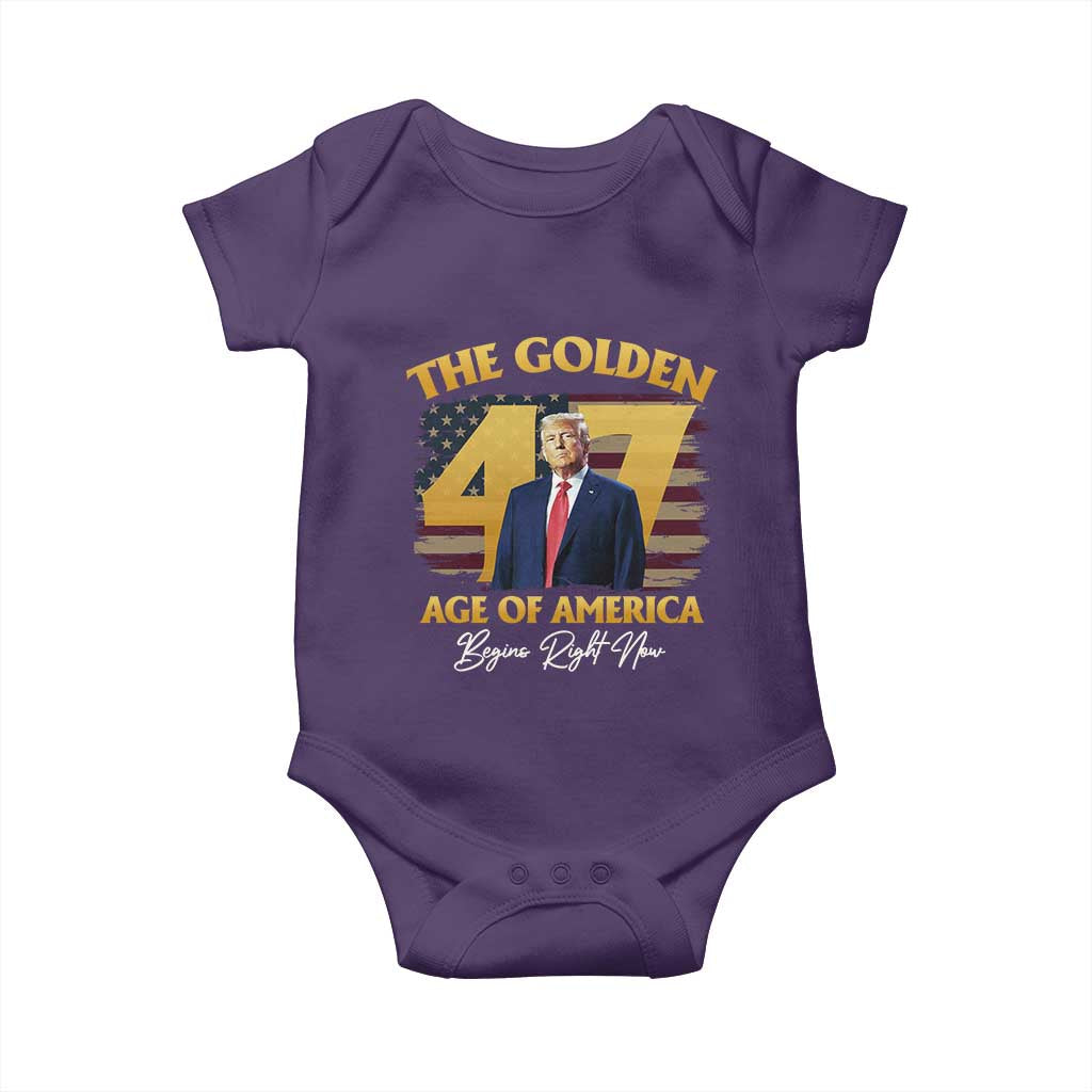Trump 2025 Baby Onesie The Golden Age Of America Begins Right Now USA Flag TS02 Purple Print Your Wear