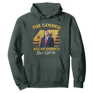 Trump 2025 Hoodie The Golden Age Of America Begins Right Now USA Flag TS02 Dark Forest Green Print Your Wear
