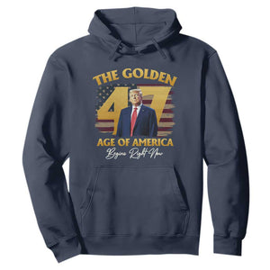 Trump 2025 Hoodie The Golden Age Of America Begins Right Now USA Flag TS02 Navy Print Your Wear