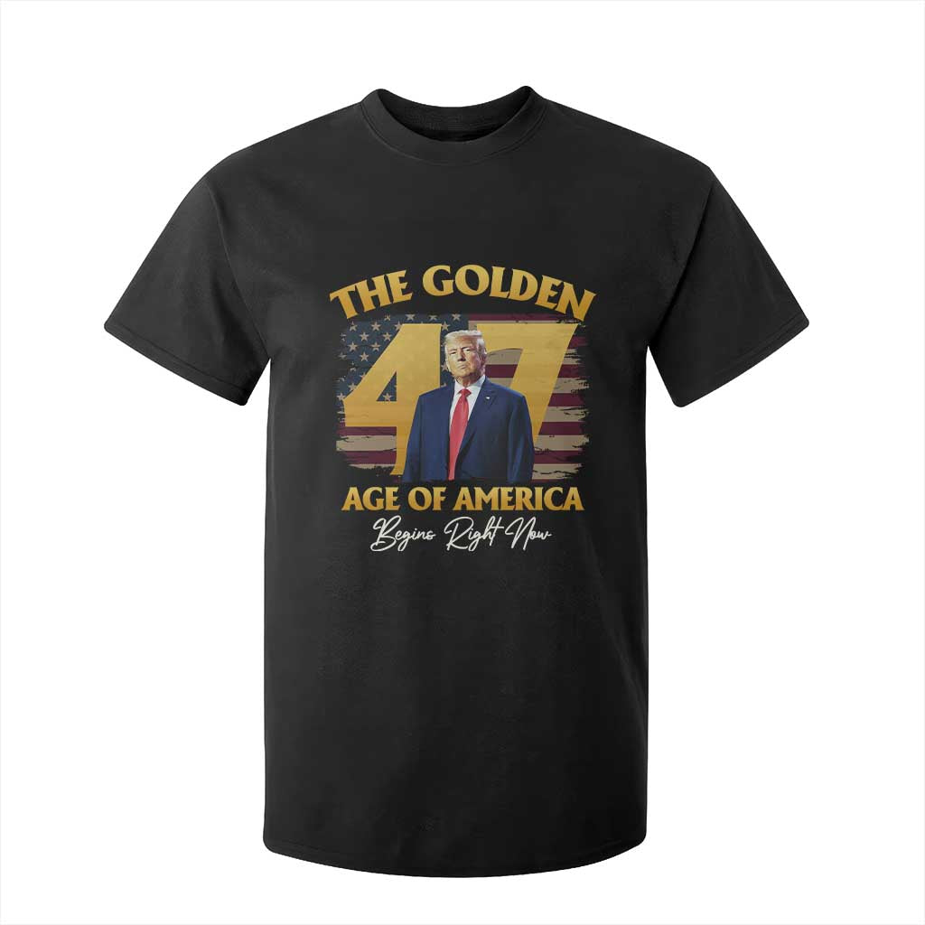 Trump 2025 T Shirt For Kid The Golden Age Of America Begins Right Now USA Flag TS02 Black Print Your Wear