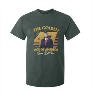 Trump 2025 T Shirt For Kid The Golden Age Of America Begins Right Now USA Flag TS02 Dark Forest Green Print Your Wear
