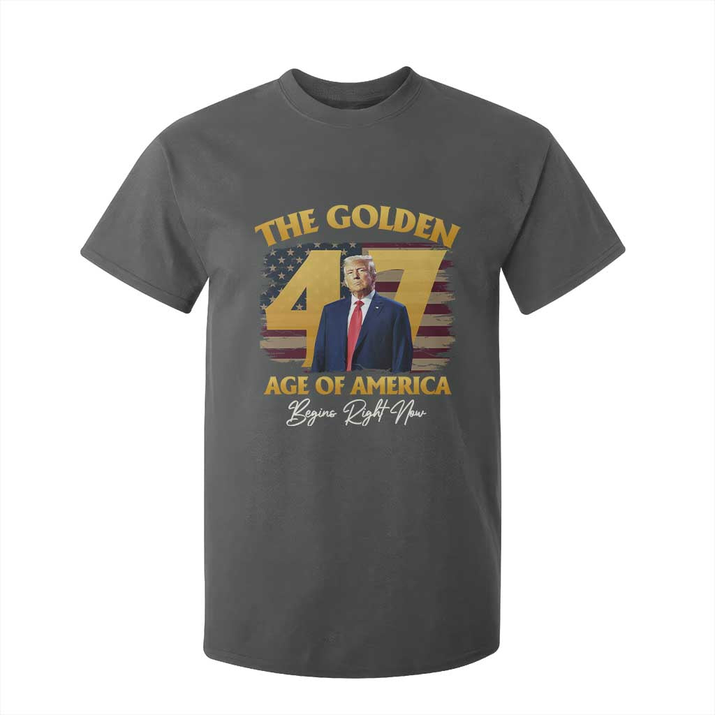 Trump 2025 T Shirt For Kid The Golden Age Of America Begins Right Now USA Flag TS02 Dark Heather Print Your Wear