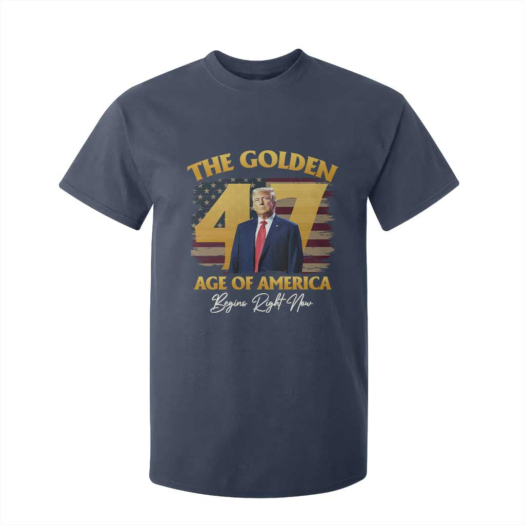 Trump 2025 T Shirt For Kid The Golden Age Of America Begins Right Now USA Flag TS02 Navy Print Your Wear