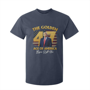 Trump 2025 T Shirt For Kid The Golden Age Of America Begins Right Now USA Flag TS02 Navy Print Your Wear