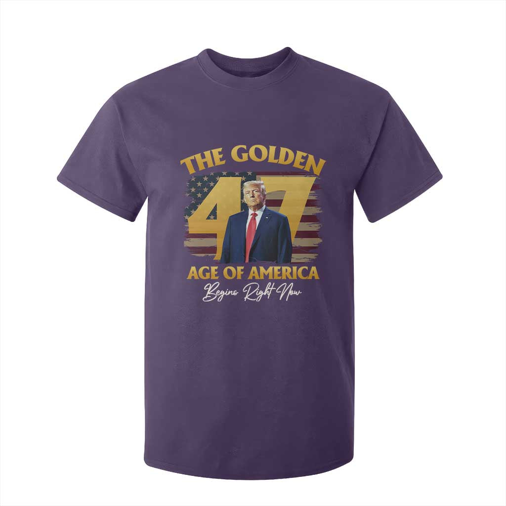 Trump 2025 T Shirt For Kid The Golden Age Of America Begins Right Now USA Flag TS02 Purple Print Your Wear