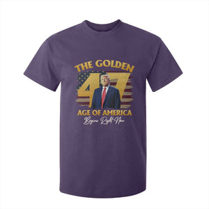 Trump 2025 T Shirt For Kid The Golden Age Of America Begins Right Now USA Flag TS02 Purple Print Your Wear
