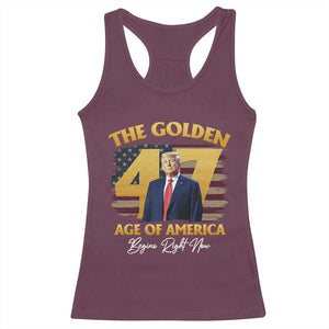 Trump 2025 Racerback Tank Top The Golden Age Of America Begins Right Now USA Flag TS02 Maroon Print Your Wear