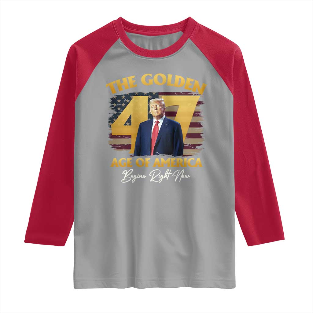 Trump 2025 Raglan Shirt The Golden Age Of America Begins Right Now USA Flag TS02 Sport Gray Red Print Your Wear