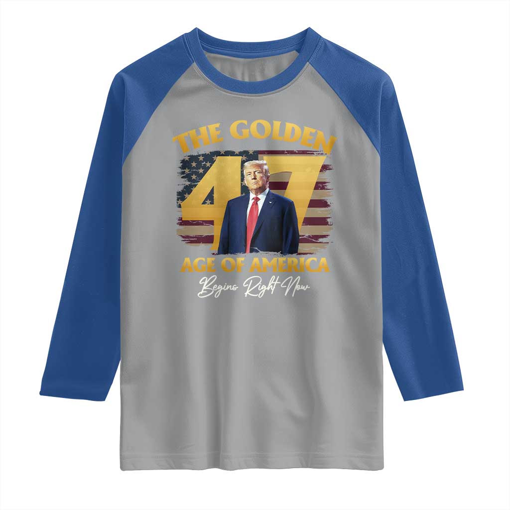 Trump 2025 Raglan Shirt The Golden Age Of America Begins Right Now USA Flag TS02 Sport Gray Royal Print Your Wear