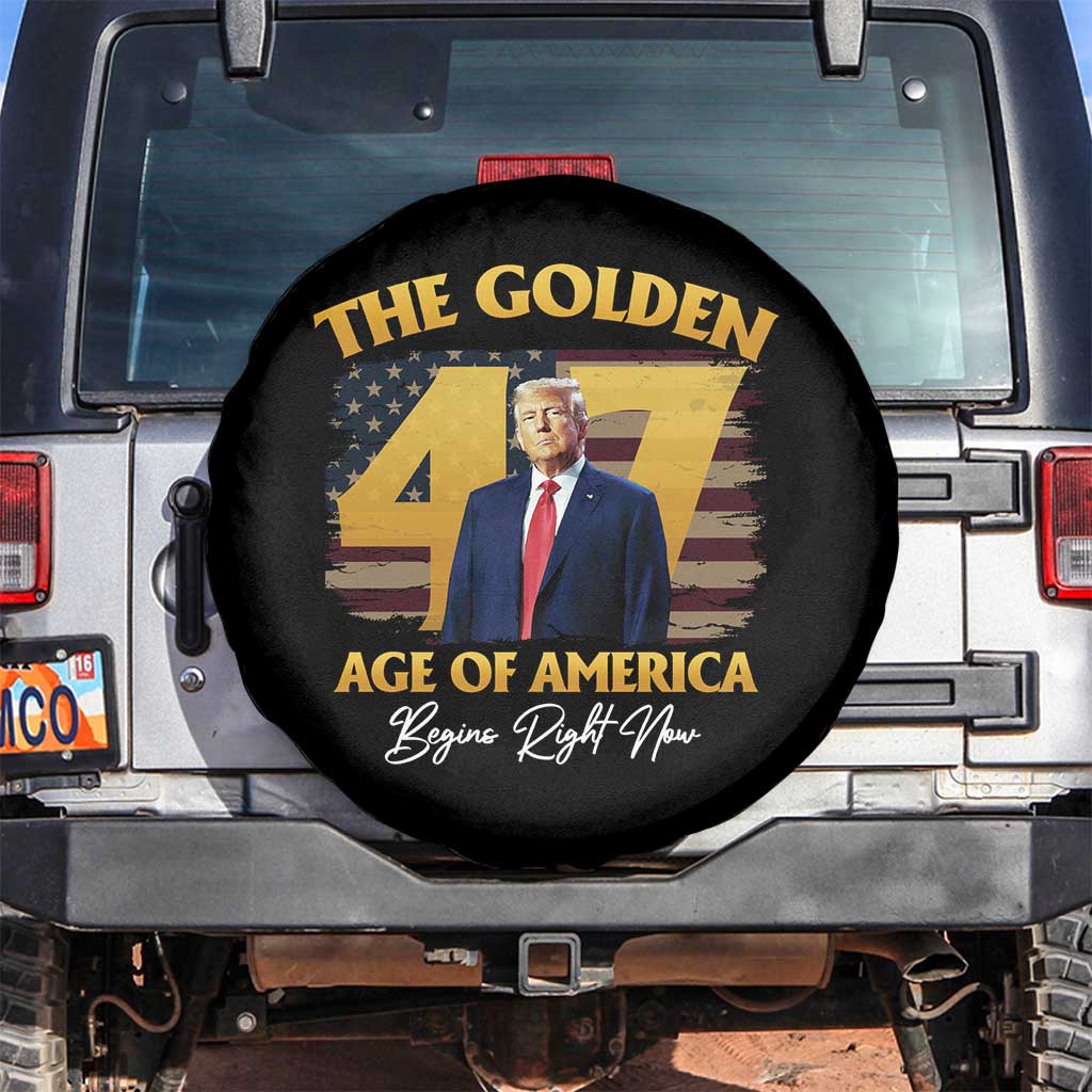 Trump 2025 Spare Tire Cover The Golden Age Of America Begins Right Now USA Flag TS02 No hole Black Print Your Wear