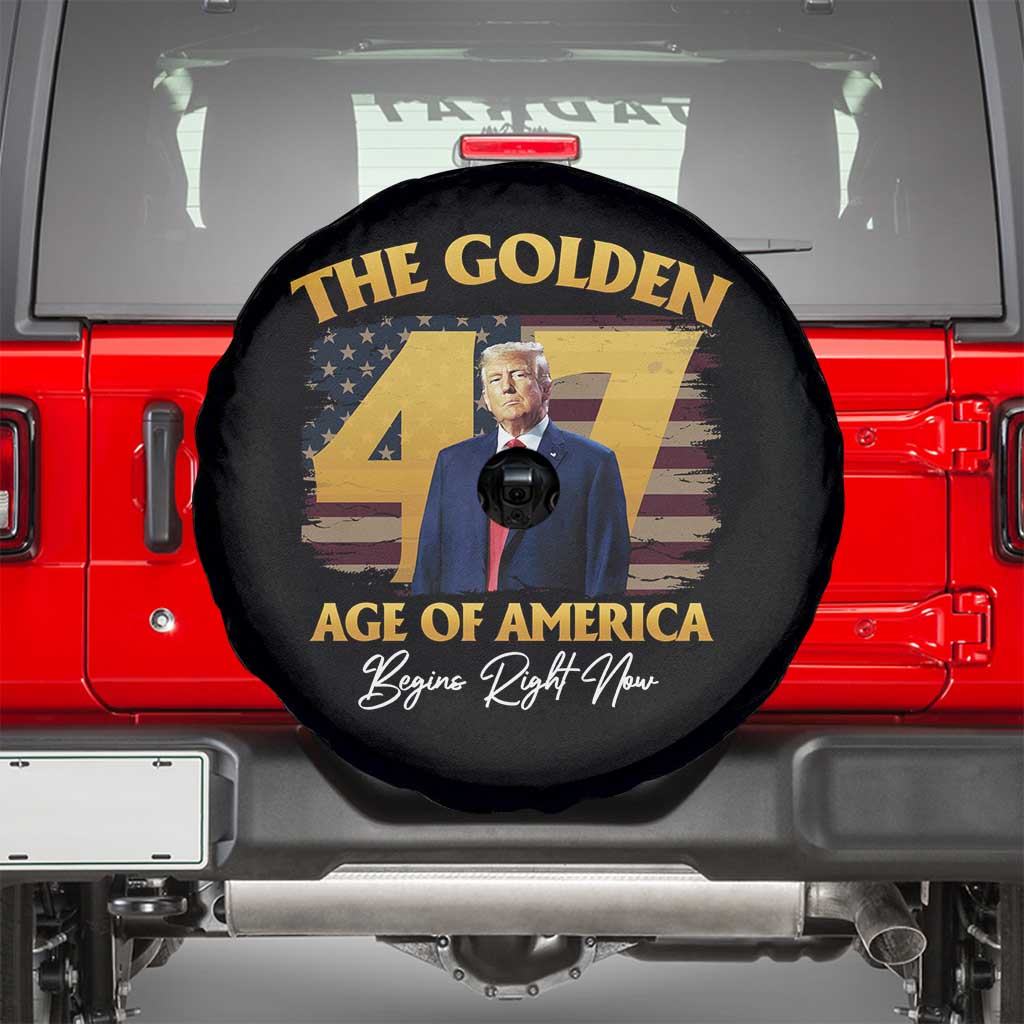 Trump 2025 Spare Tire Cover The Golden Age Of America Begins Right Now USA Flag TS02 Black Print Your Wear