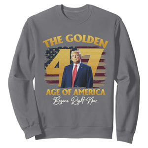 Trump 2025 Sweatshirt The Golden Age Of America Begins Right Now USA Flag TS02 Charcoal Print Your Wear