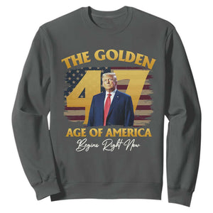 Trump 2025 Sweatshirt The Golden Age Of America Begins Right Now USA Flag TS02 Dark Heather Print Your Wear