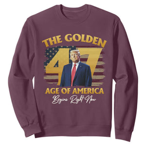 Trump 2025 Sweatshirt The Golden Age Of America Begins Right Now USA Flag TS02 Maroon Print Your Wear