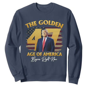 Trump 2025 Sweatshirt The Golden Age Of America Begins Right Now USA Flag TS02 Navy Print Your Wear