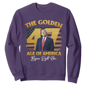 Trump 2025 Sweatshirt The Golden Age Of America Begins Right Now USA Flag TS02 Purple Print Your Wear