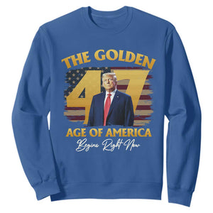Trump 2025 Sweatshirt The Golden Age Of America Begins Right Now USA Flag TS02 Royal Blue Print Your Wear