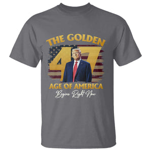 Trump 2025 T Shirt The Golden Age Of America Begins Right Now USA Flag TS02 Charcoal Print Your Wear