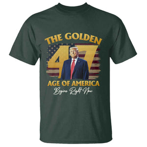 Trump 2025 T Shirt The Golden Age Of America Begins Right Now USA Flag TS02 Dark Forest Green Print Your Wear