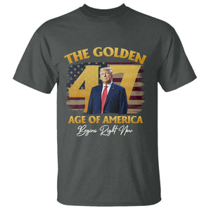 Trump 2025 T Shirt The Golden Age Of America Begins Right Now USA Flag TS02 Dark Heather Print Your Wear