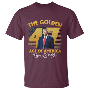 Trump 2025 T Shirt The Golden Age Of America Begins Right Now USA Flag TS02 Maroon Print Your Wear
