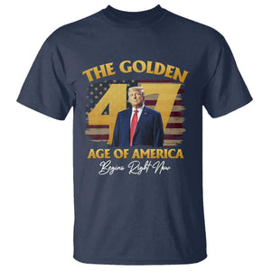Trump 2025 T Shirt The Golden Age Of America Begins Right Now USA Flag TS02 Navy Print Your Wear