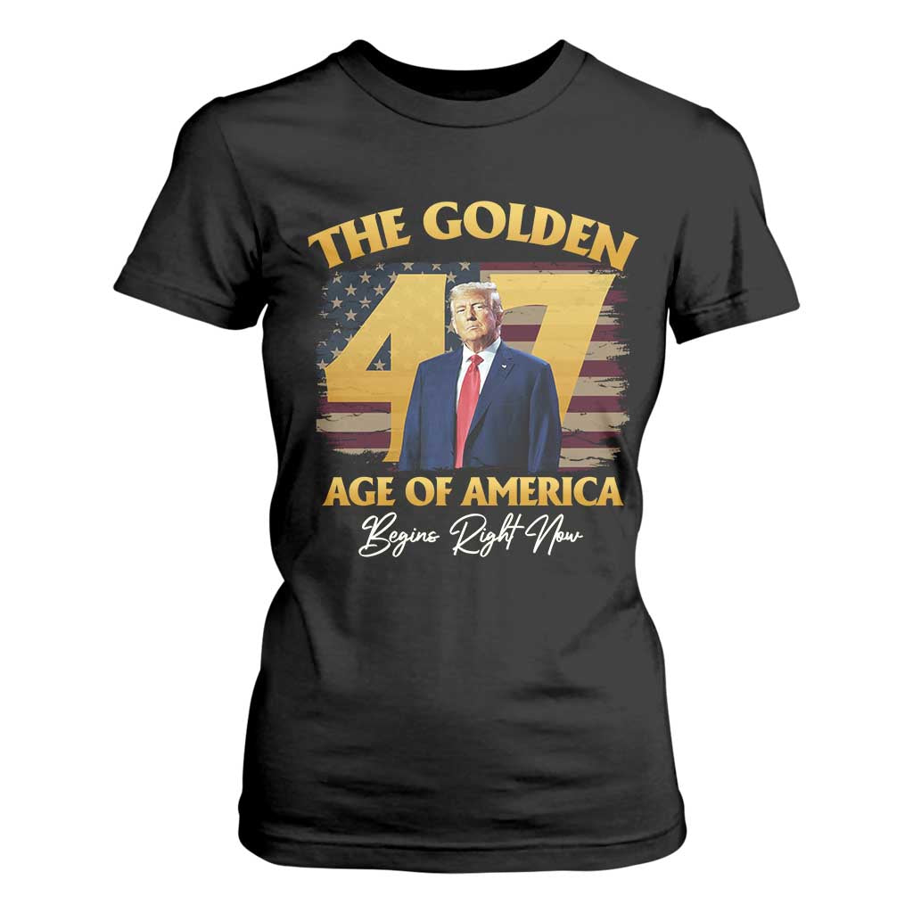 Trump 2025 T Shirt For Women The Golden Age Of America Begins Right Now USA Flag TS02 Black Print Your Wear