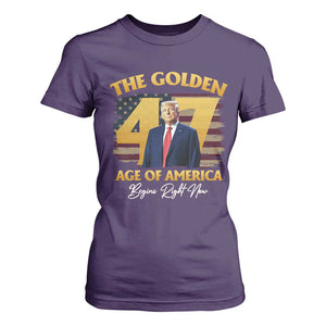Trump 2025 T Shirt For Women The Golden Age Of America Begins Right Now USA Flag TS02 Purple Print Your Wear